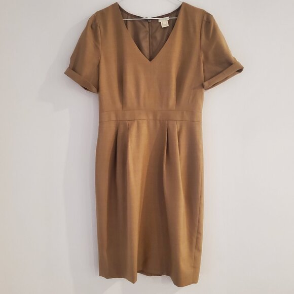 J CREW 100% Wool Neutral Short Sleeve Pencil Dress Super 120s Dress NEW - Picture 1 of 12